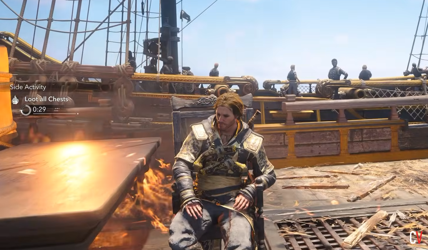 Der Letzte, der geht Achievement in Black Flag Resynced: brennendes Schiff mit Stuhl farmen