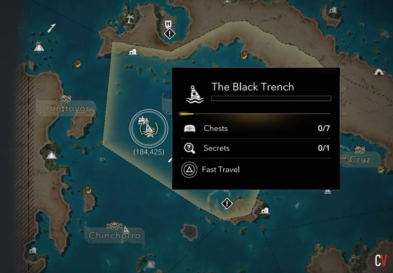 Davy Jones' Locker Achievement in Black Flag Resynced: tiefster Punkt der Karte finden